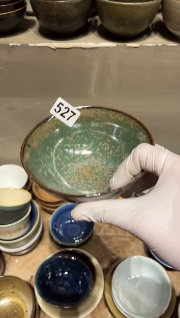 【闪购商品】瓷片527绿麻点万福碗1个