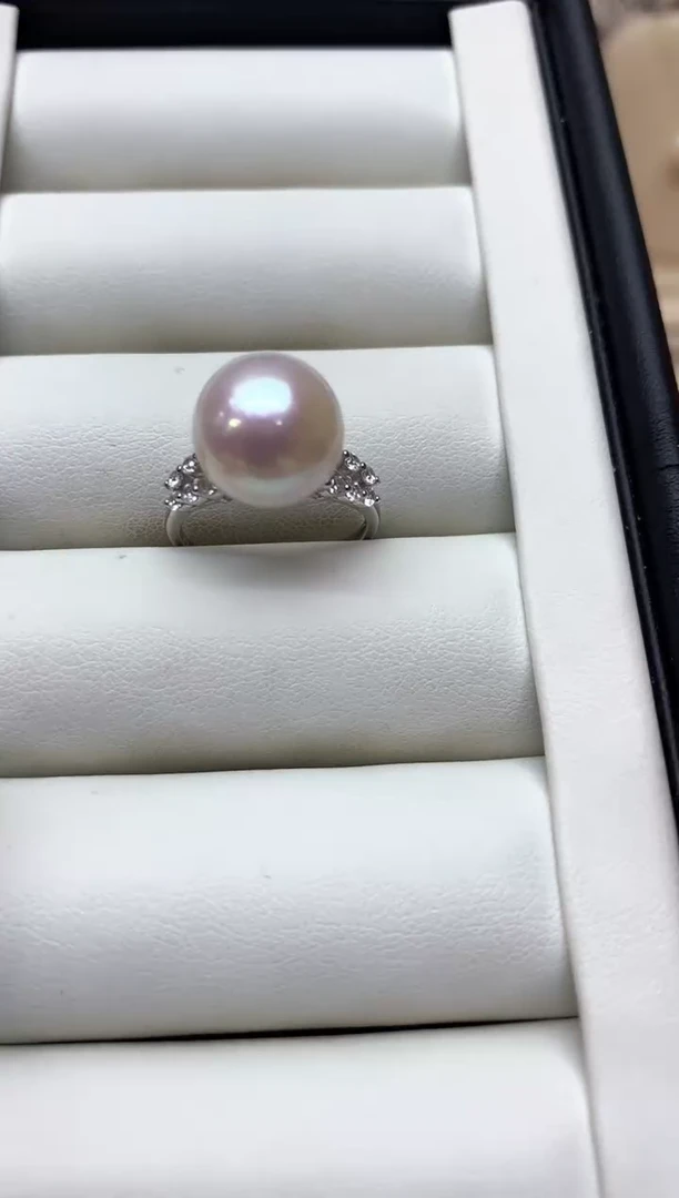 银S925镶嵌戒指淡水珍珠11-12mm