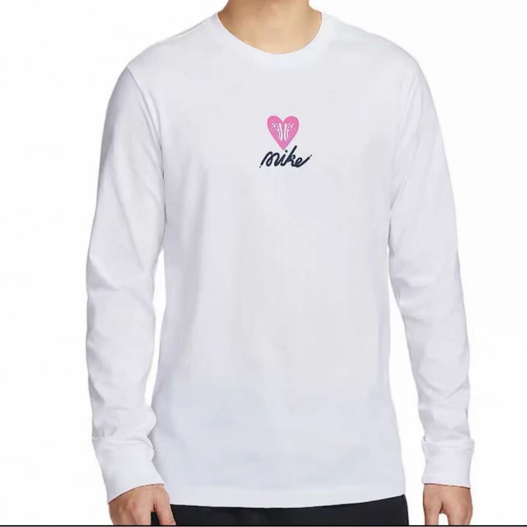 耐克/NIKE男长袖T恤白色爱心情人节纯棉针织打底衫 HV9808100 #HB