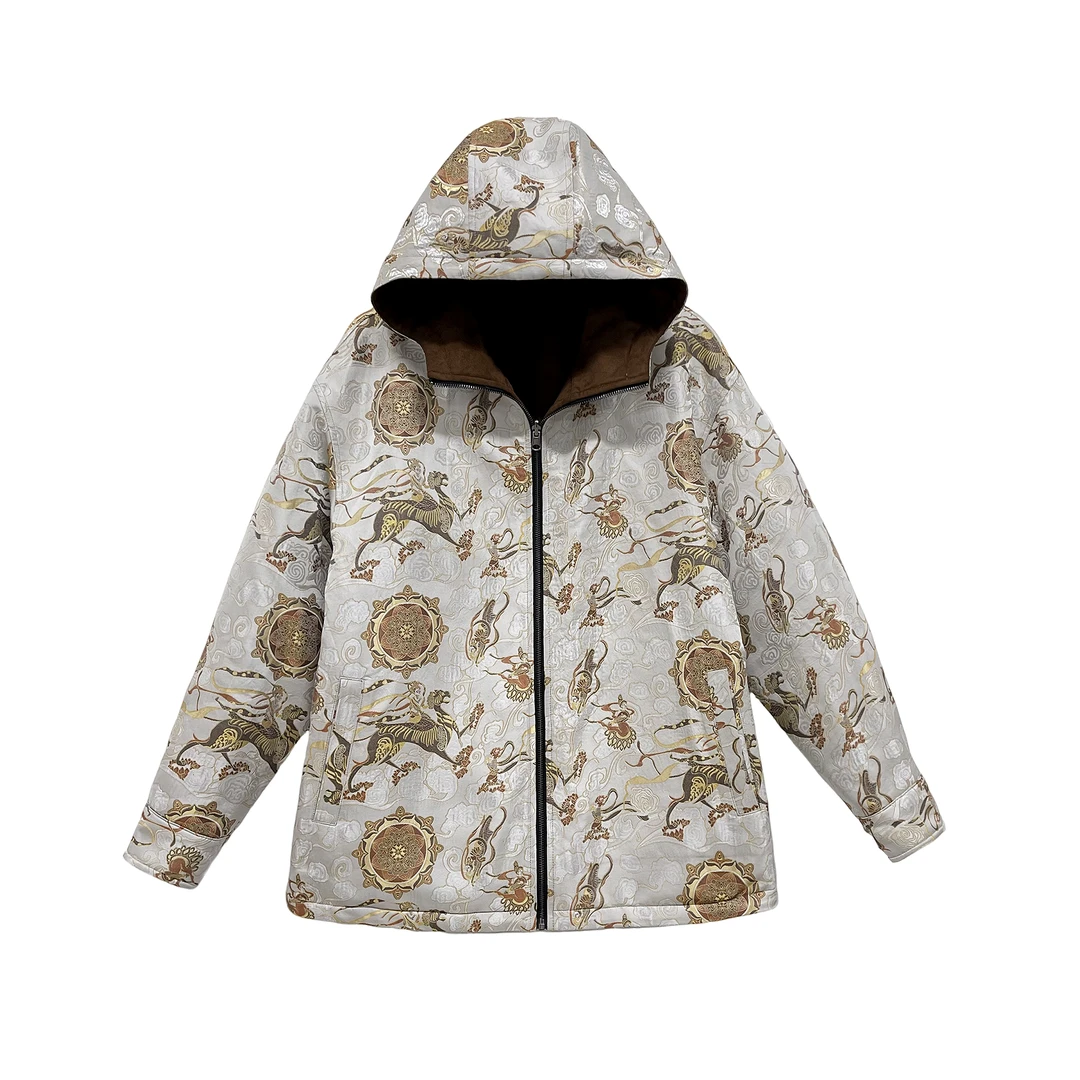 B251029-[麟云瑞彩]秋冬新款桑蚕丝宋锦加厚保暖棉服外套