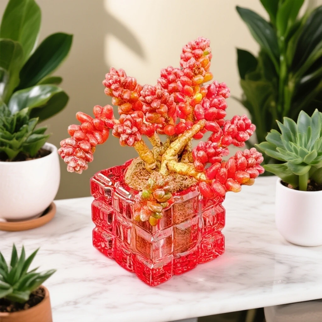 无土多肉龙血宝珠1颗(含酒红花器