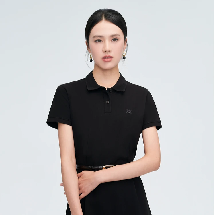 【商务】HLA海澜之家Polo裙女春夏24新纯色绣花气质翻领HNTQW2W301A