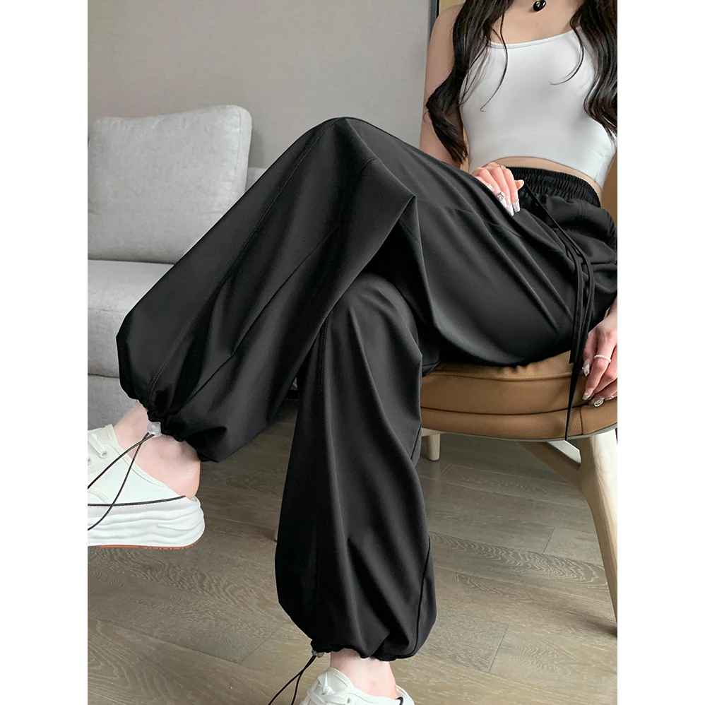 爆款冰丝凉感速干阔腿裤女2025新款夏季高腰垂感防晒休闲运动长裤
