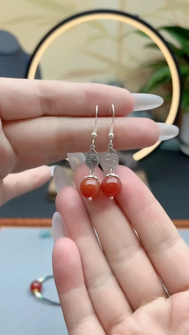 玛瑙/玉髓耳饰银S925镶嵌350