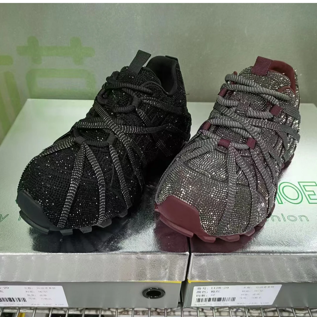 【唯品速度】1128-29秋季新款厚底老爹鞋时尚百搭满钻增高休闲鞋