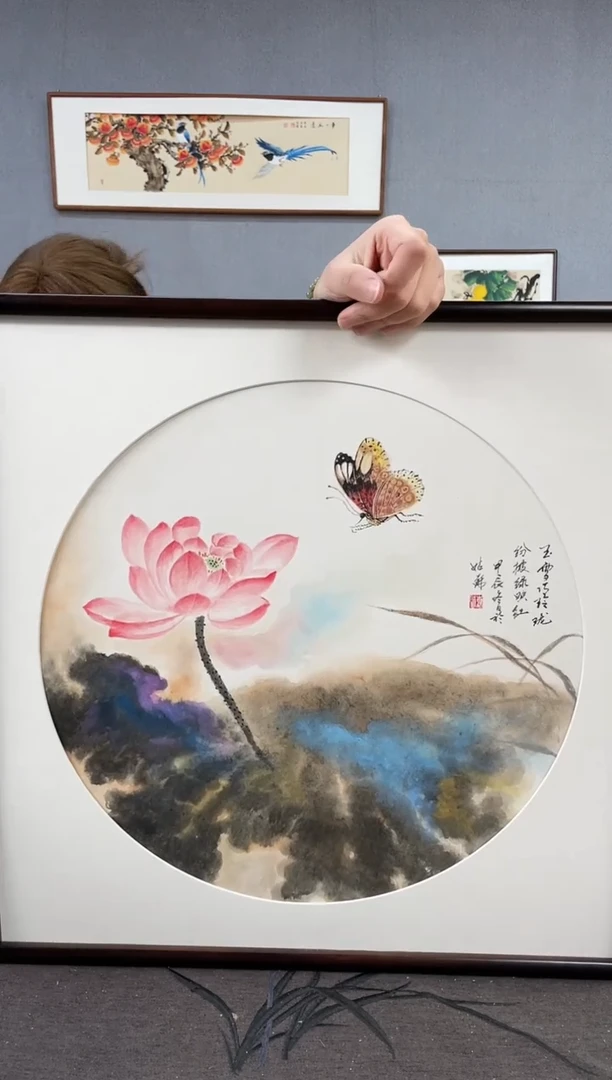 【闪购商品】国画手写手绘带框作品-52*52-荷花