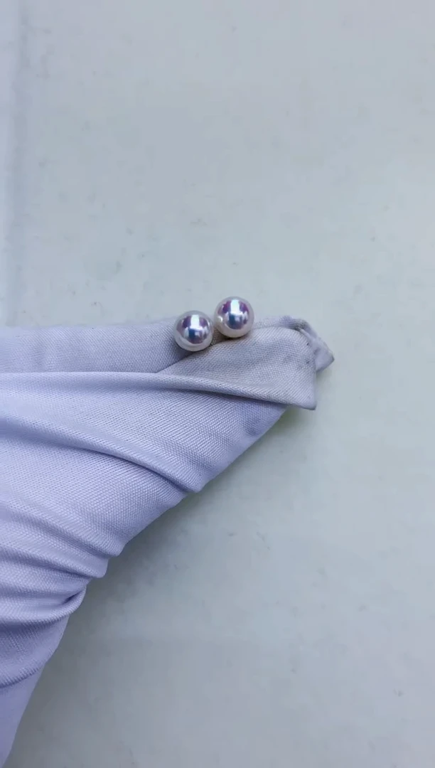 18K金镶嵌DA海水珍珠 耳钉8-8.5MM X013