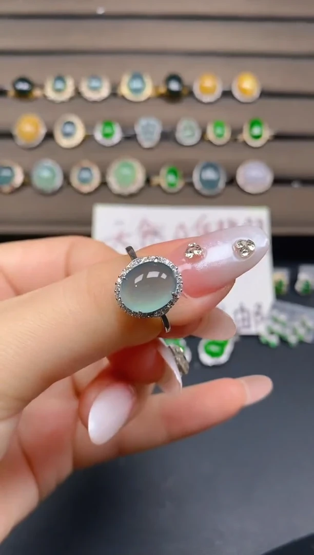 翡翠戒指银S925镶嵌56