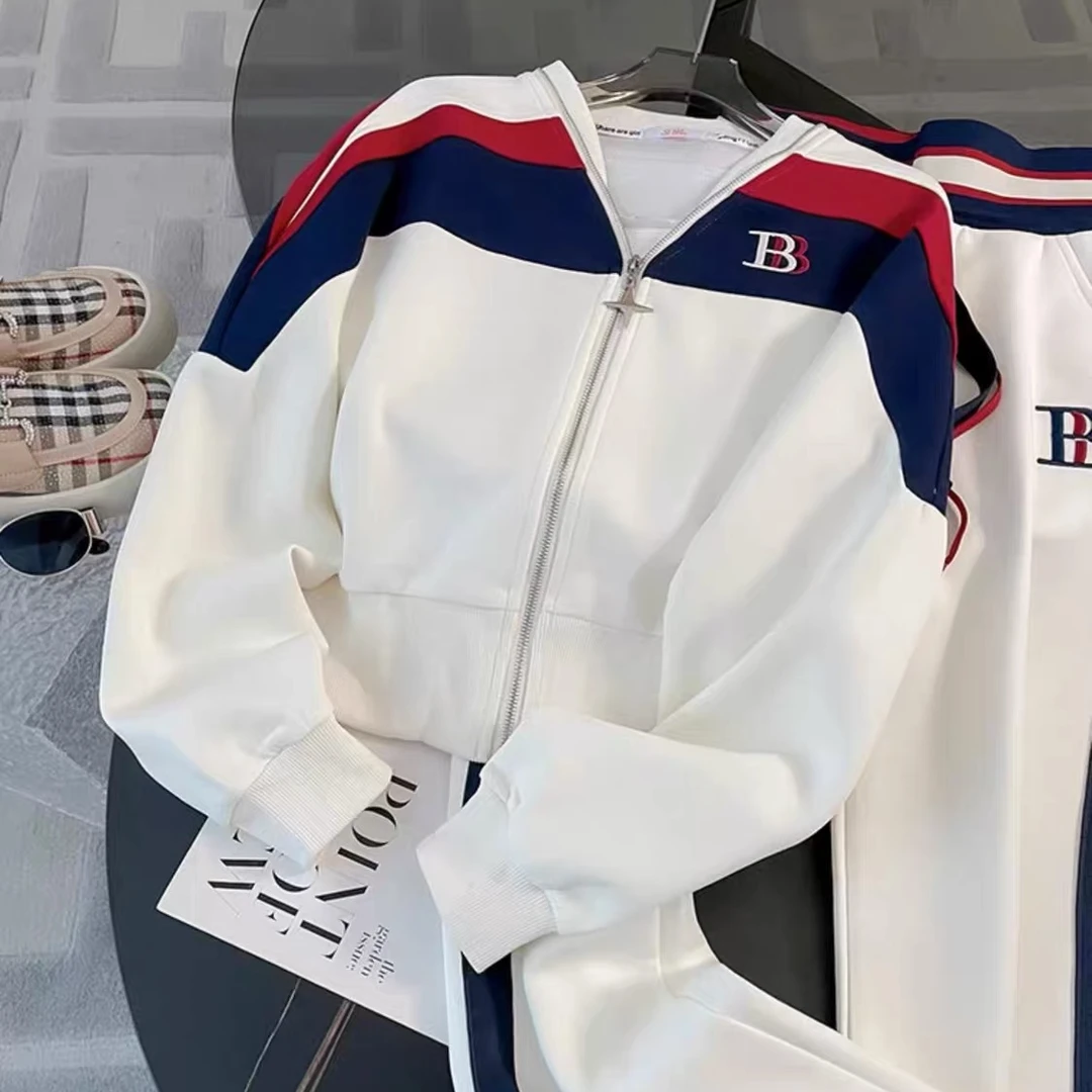 H3638白色休闲运动卫衣女2025春秋新款洋气显瘦拼色卫衣