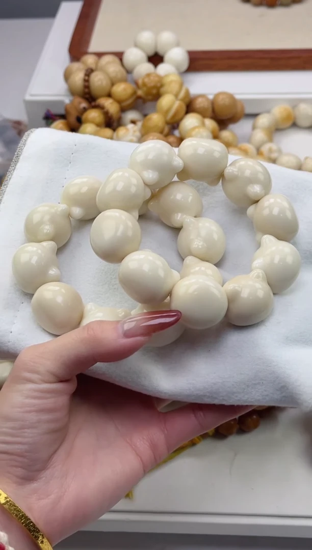 手串菩提根/象牙果象牙果瓷白猫头23+mm手串瑕疵不补