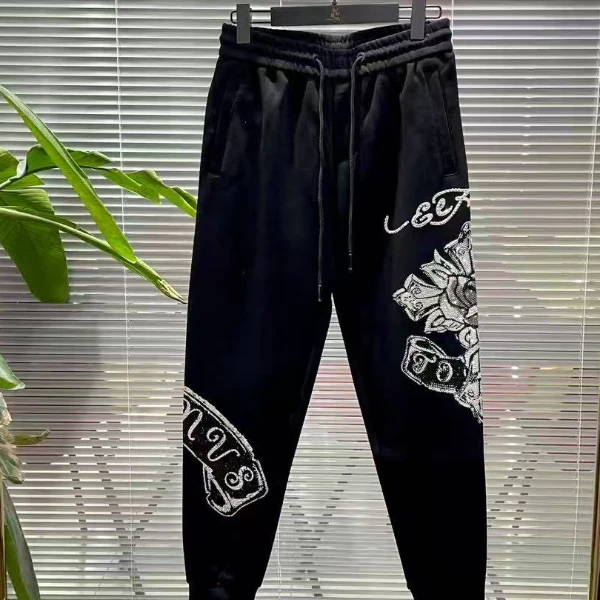 休闲卫裤裤子男士休闲裤时尚潮流长裤重工运动轻奢百搭春季烫钻