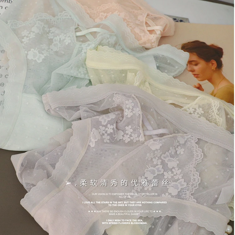 蕾丝朵儿法式蕾丝纯欲网纱柔软透气无痕中腰少女内裤-6813