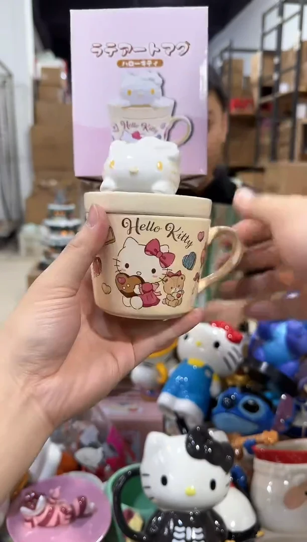 瓷片原盒kt猫甜品带盖杯