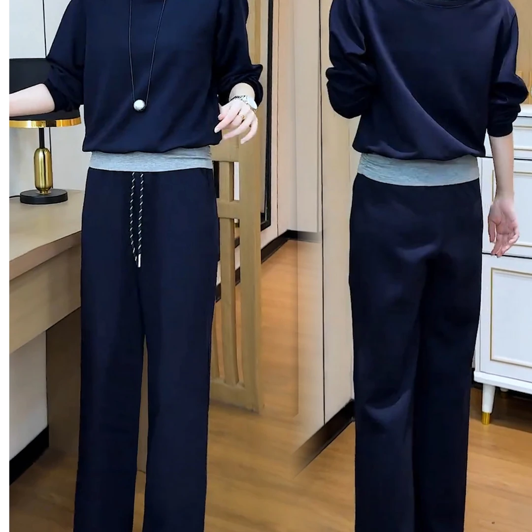 小众炸街套装女2025年春秋季新款显瘦假两件长袖卫衣阔腿裤两件套