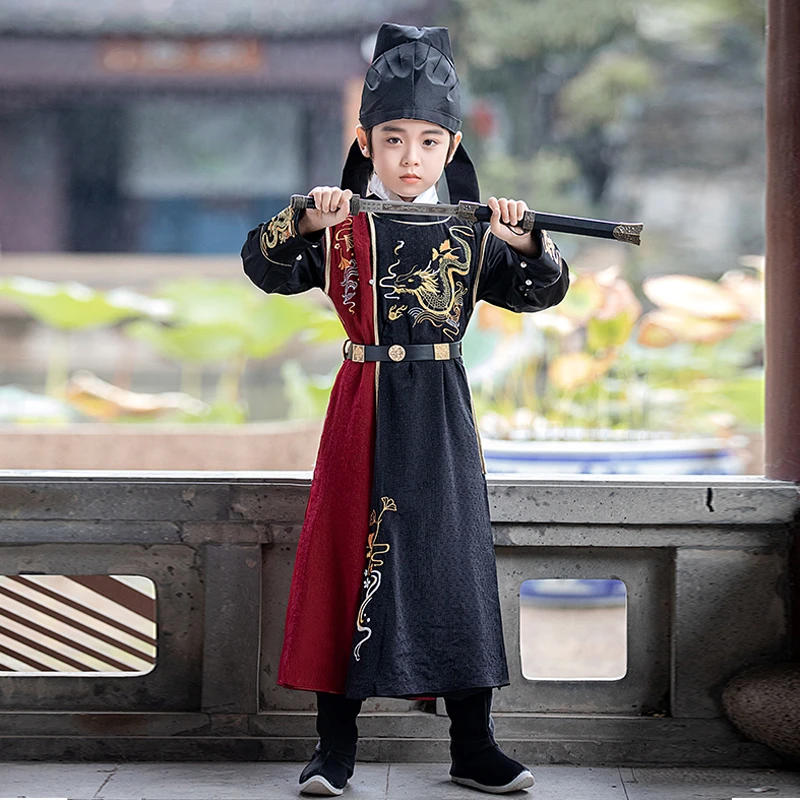 汉服潮款男童宋制圆领袍儿童古装中国风新款唐朝武侠帅气唐装男童