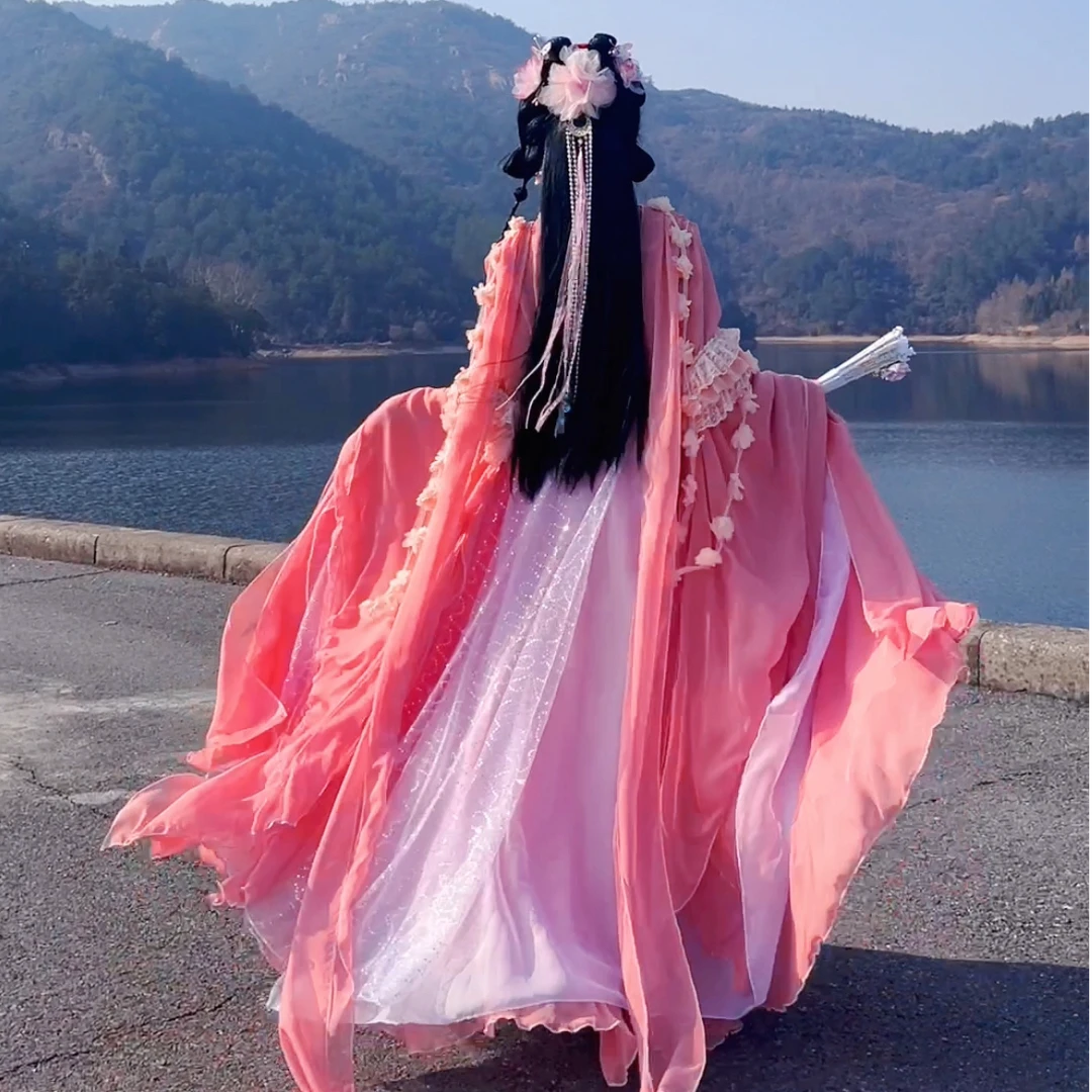 西瓜粉红色大袖俏皮2025新款中国风影视服