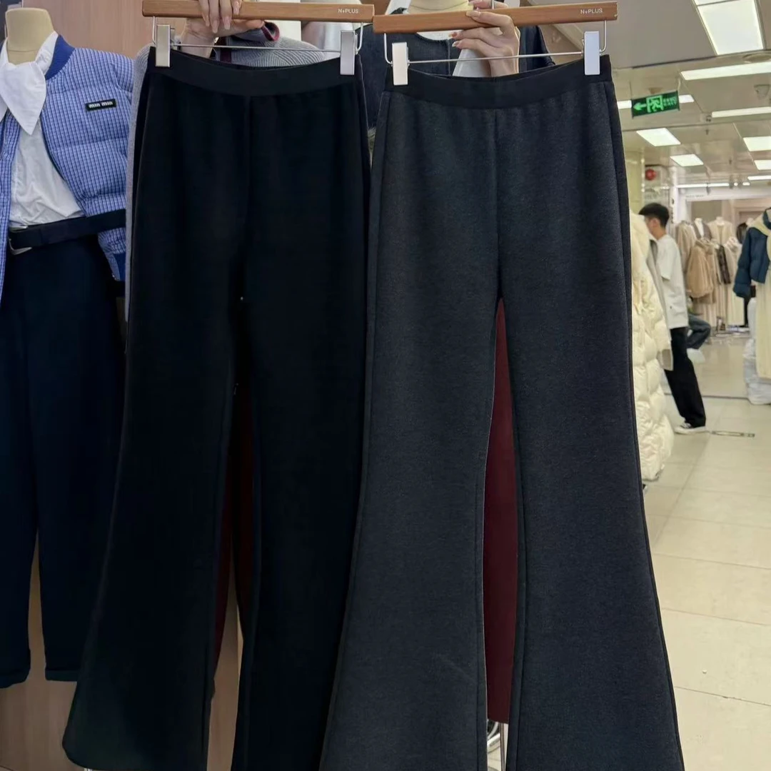 超模裤！韩单工作室高腰加绒直筒喇叭裤