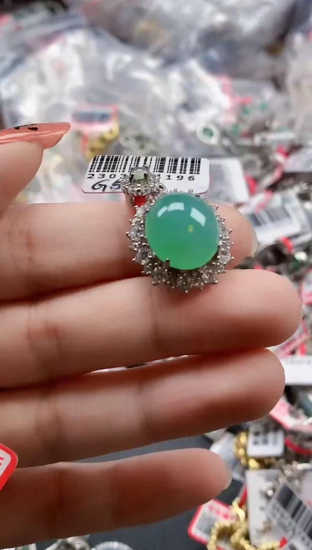 银S925镶嵌戒指翡翠天然A货缅甸翡翠