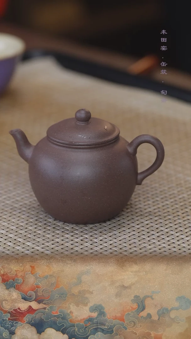 茶壶紫砂缶筑青灰泥小圆壶130cc