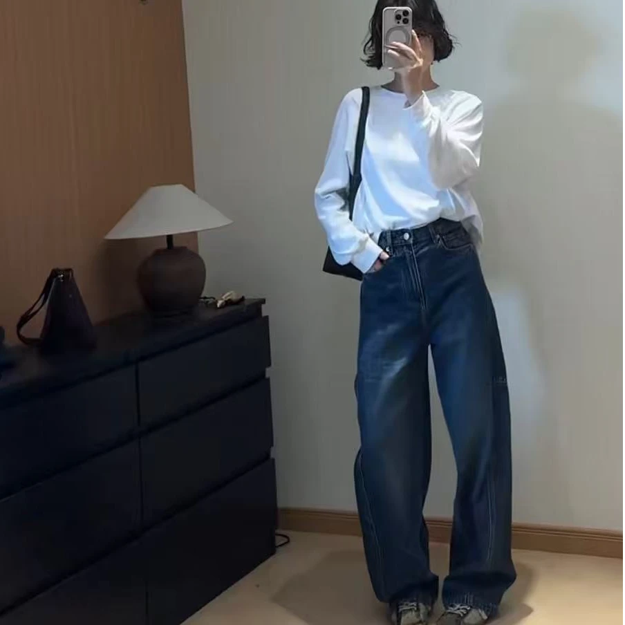 禾桉/HEAN 半糖 设计感经典复古色复刻款 微镰刀显腿直窄直筒仔裤