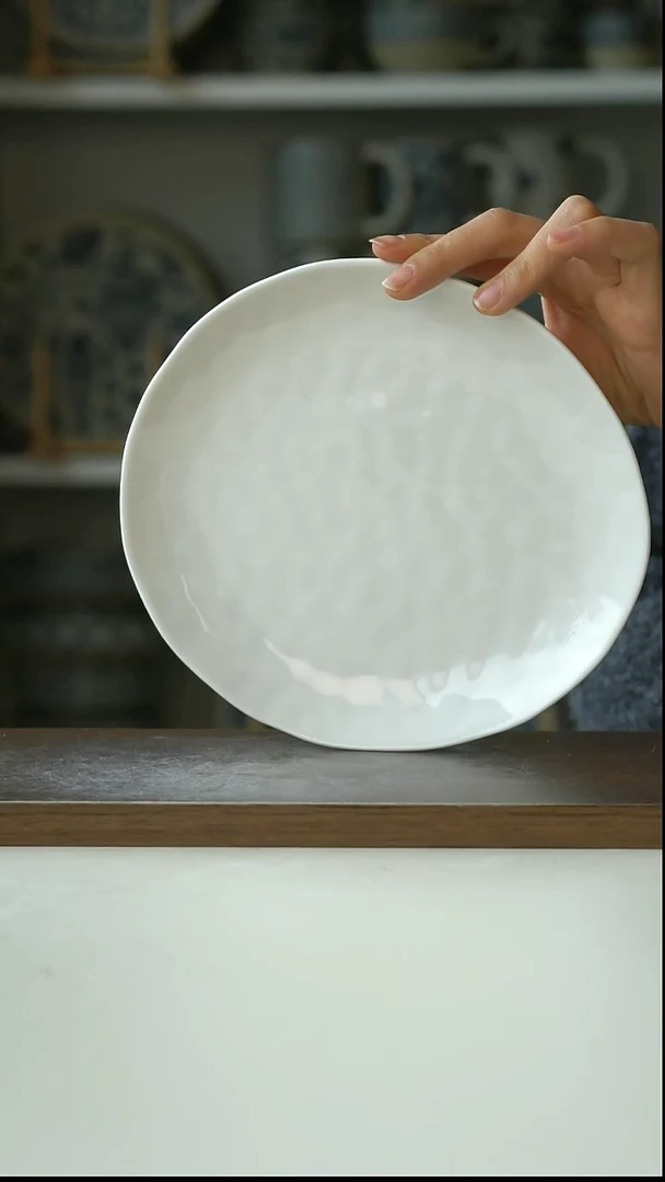 陶手捏手作白色点心盘19.5cm@4-2@微瑕