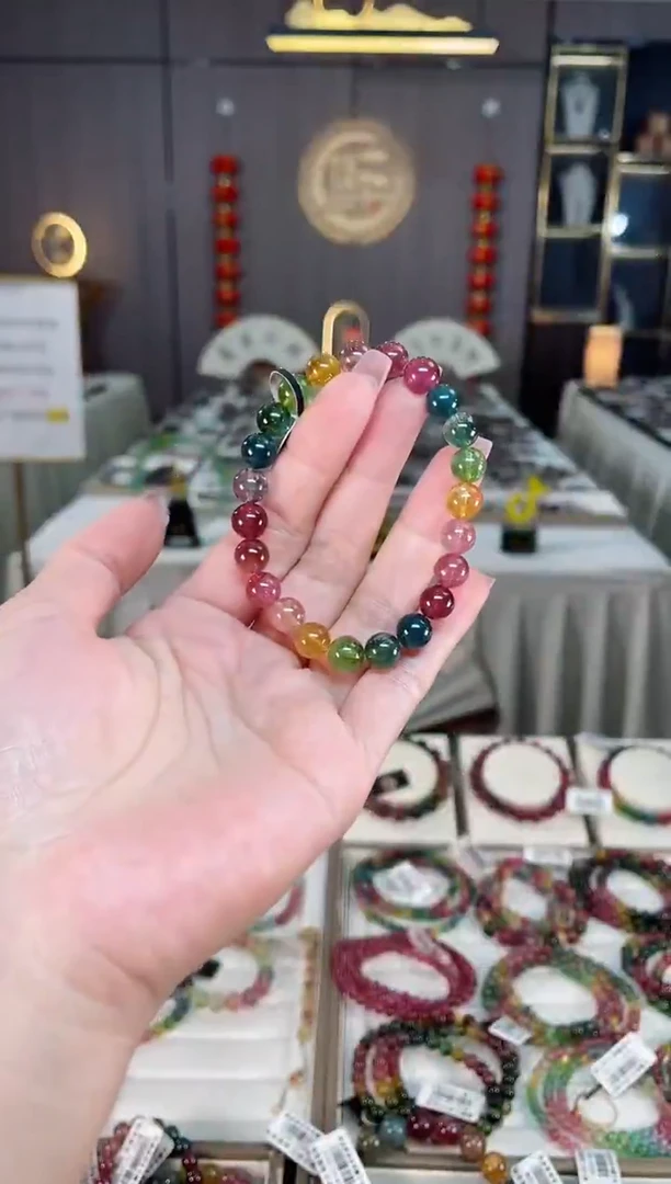 未镶嵌冰透体老矿碧玺色标彩虹单圈手串8mm+碧玺hon多样性发一条