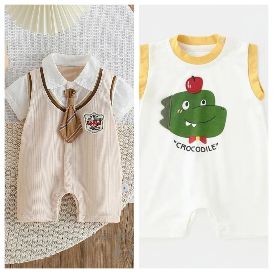 【到手2件】新款夏季婴幼儿薄款洋气夏装宝宝可爱连体衣哈衣