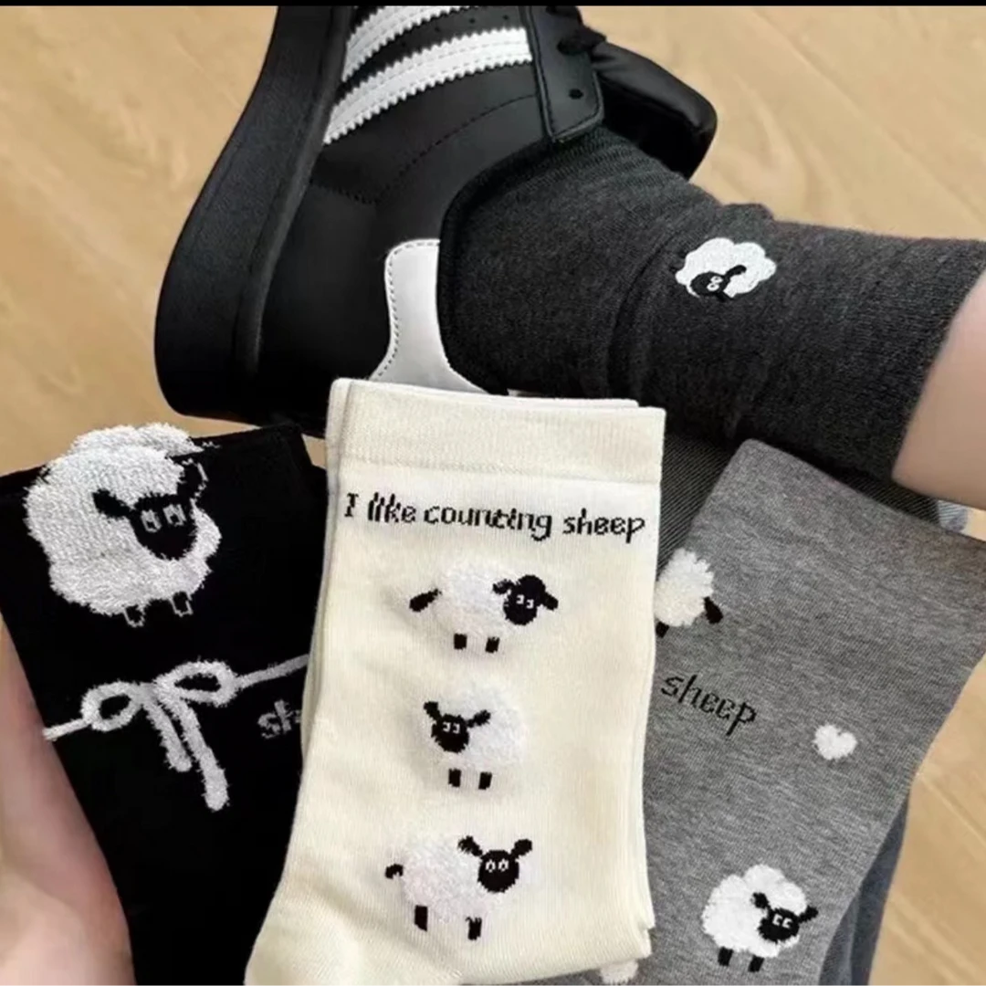 【百搭款】(均有保底）秋冬中长筒富婆专属秋冬ins风袜子女对对碰-白