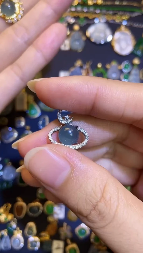 翡翠银S925镶嵌吊坠(不含链)1