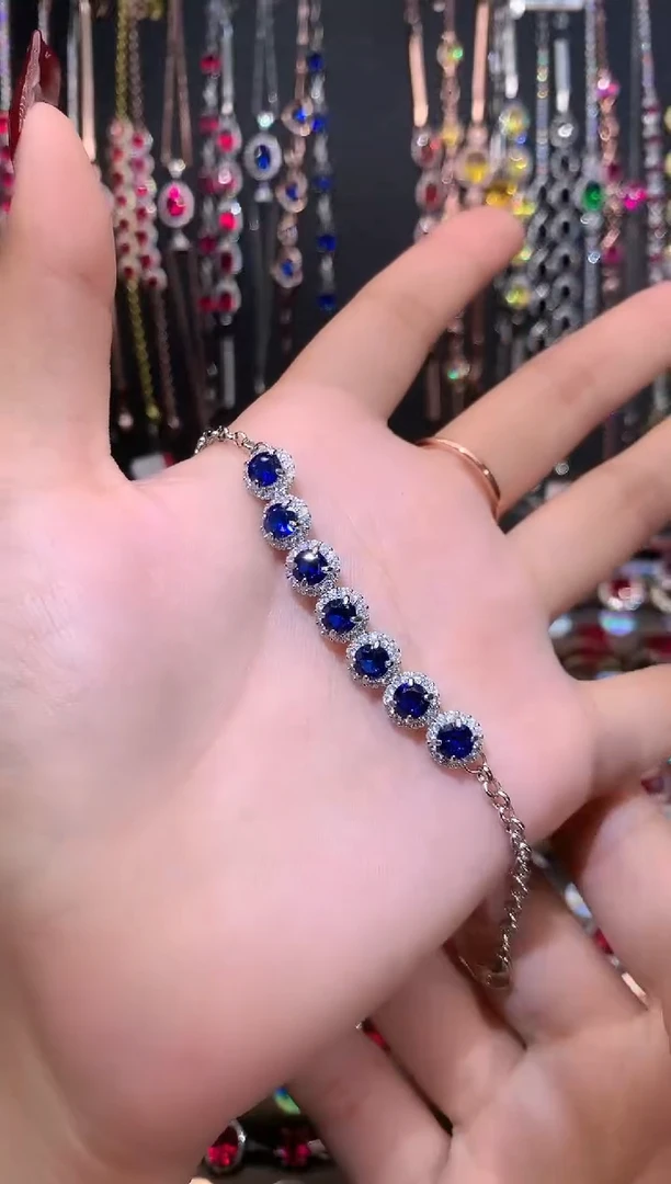 【闪购商品】蓝宝石手链银S925镶嵌银色