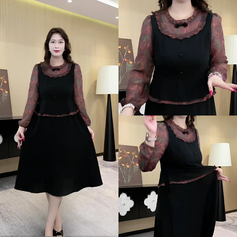 薇姐2025年新款显瘦遮肉洋气长女装休闲气质连衣裙ZB7735