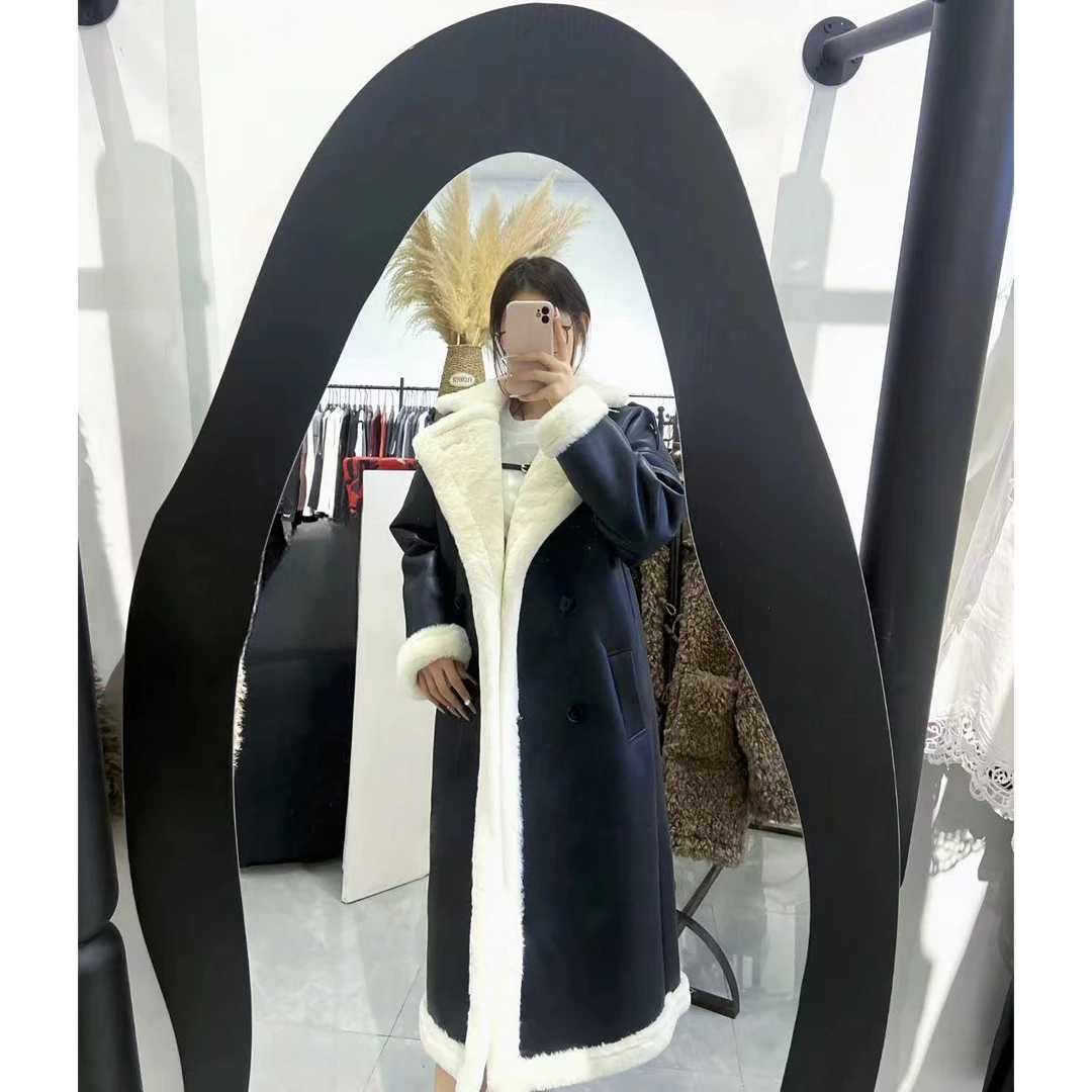 长款皮质毛茸茸外套