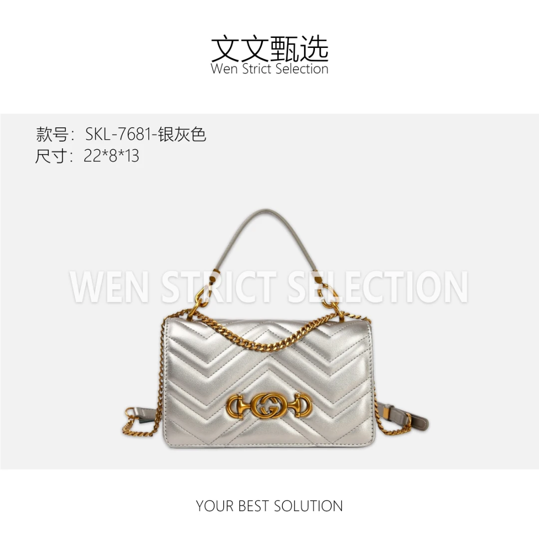 【文文甄选】SKL-7681-银灰色 轻奢时尚百搭新款女包