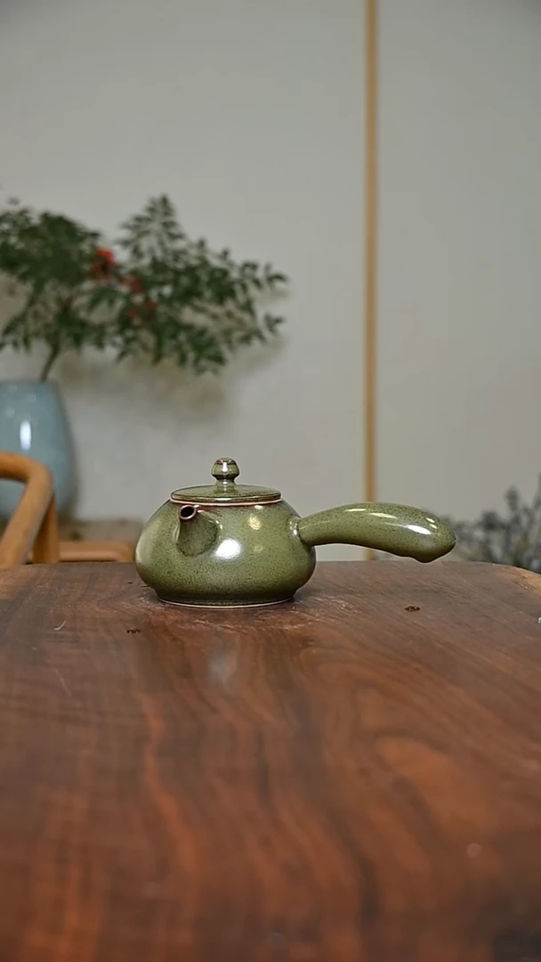 侧把壶 矿石釉 微瑕 桑麻款