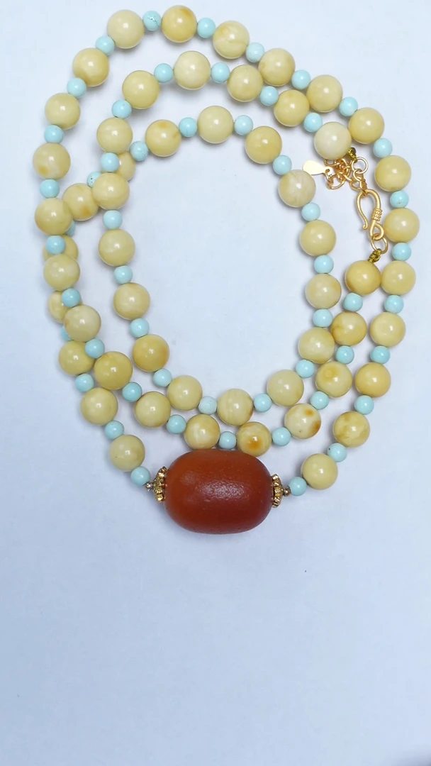 未镶嵌颈饰琥珀白蜡绿松项链8-18mm【微瑕】