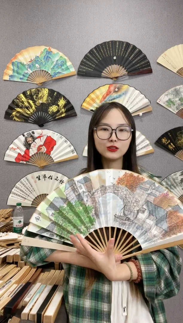 国画10寸玉竹-纯手绘-文玩折扇（默认粘好）