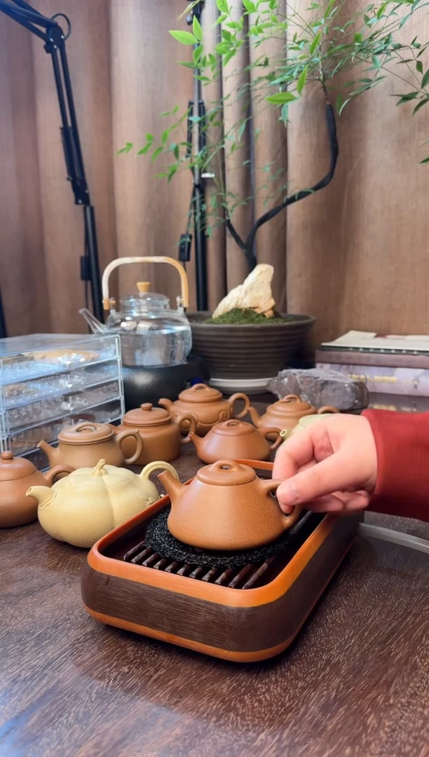 茶壶紫砂火*盒子冶石瓢-半手精工-老宕口桃花泥-容量：130CC