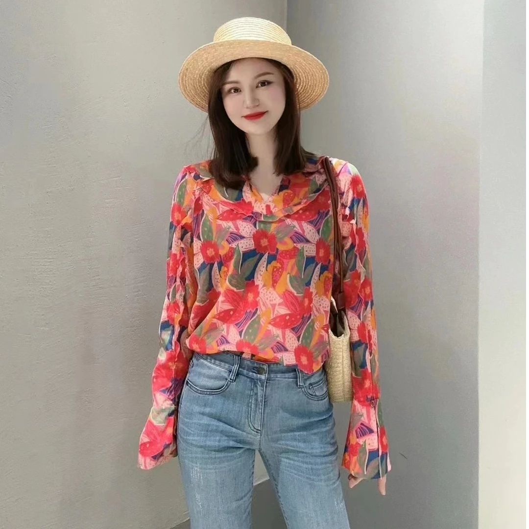 【商场同款】春秋彩色浪漫印花优雅气质百搭长袖衬衫女5300985