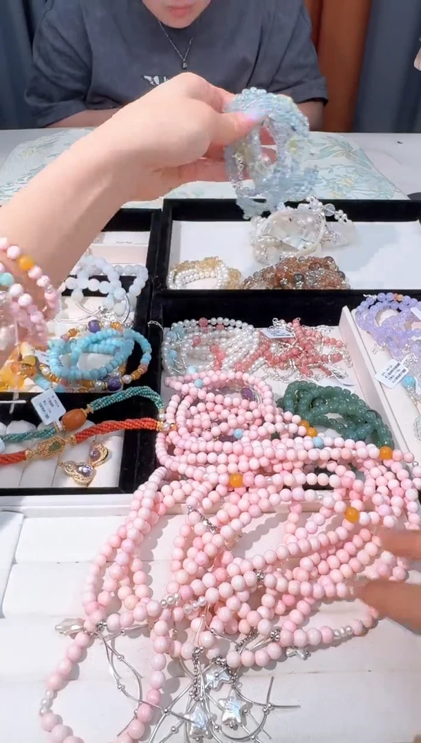 【闪购商品】水晶手链银S925镶嵌A030粉贝三圈巴洛克星星提溜款