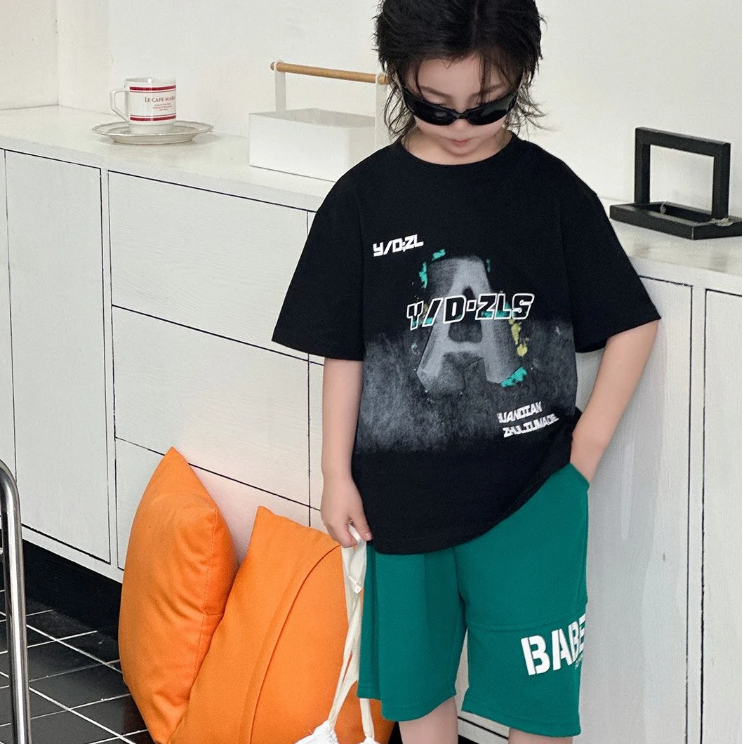 27130高端专享2025夏款天花板男宝短袖黑色（B）