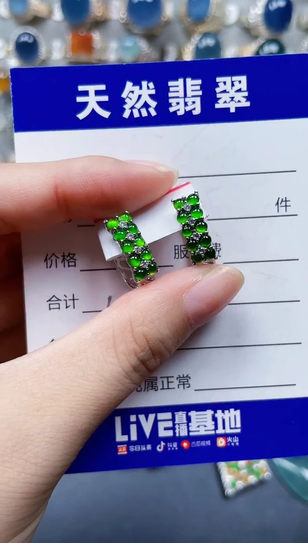 银S925镶嵌翡翠耳饰672