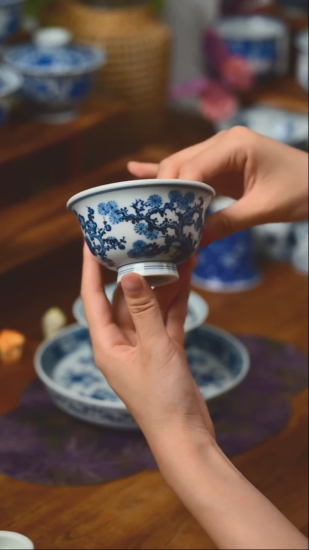 杯子松竹梅盖碗压手两件套