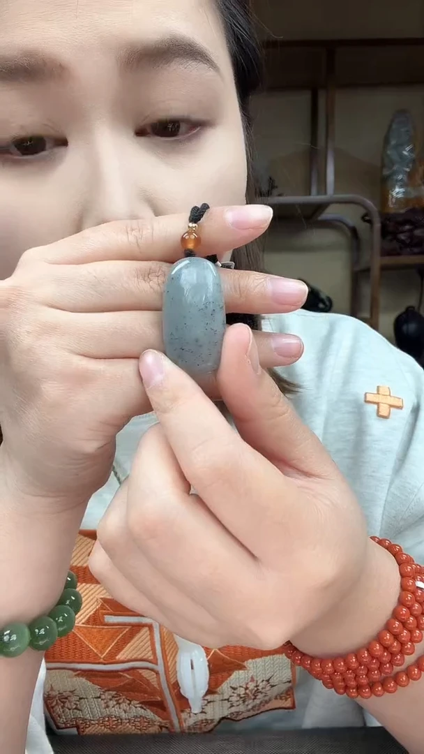 吊坠(不含链)未镶嵌和田玉新疆点墨青花无事牌吊坠