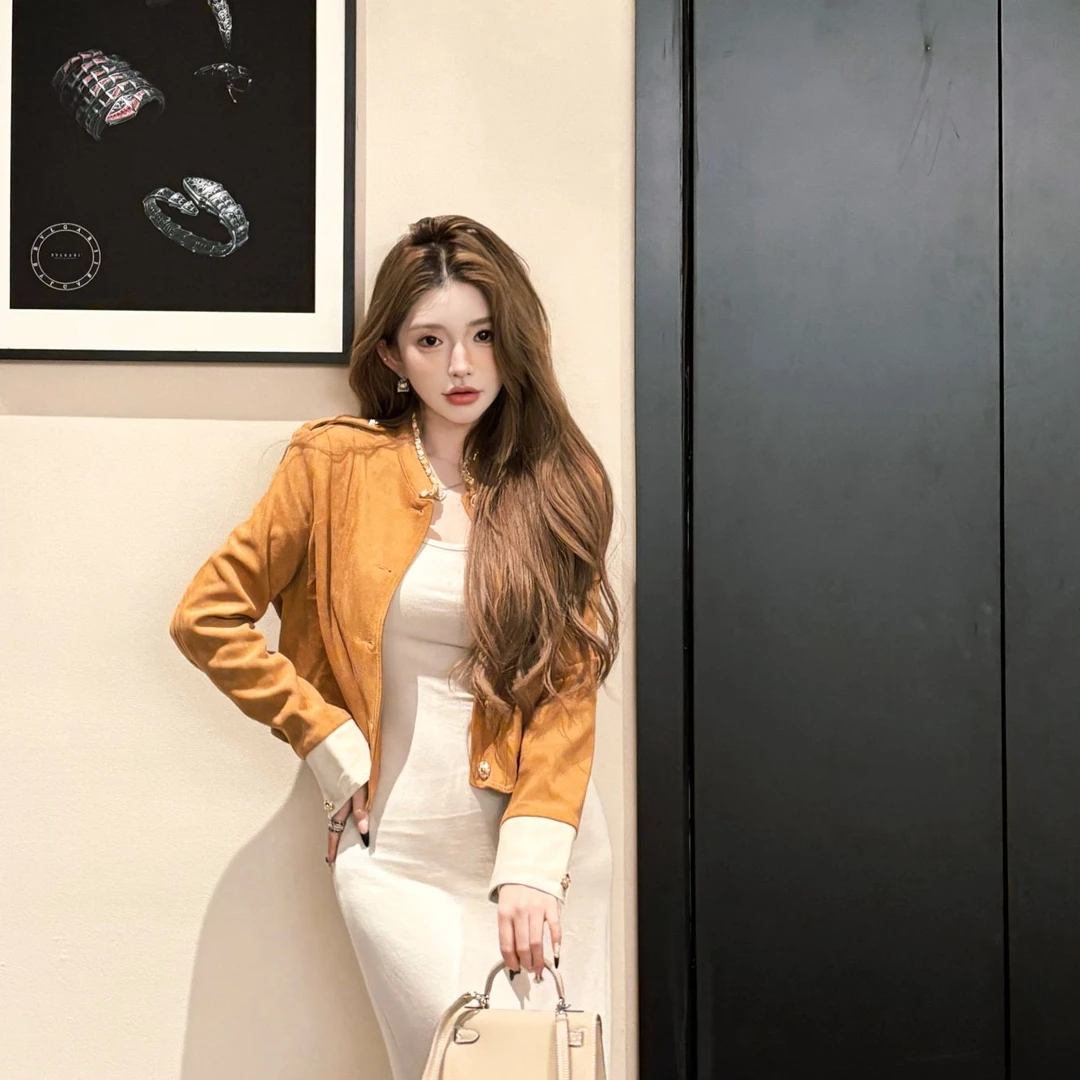 GUIDI GUDI【暖棕宫廷】气质贵气半高领长袖外套/黄加蓝