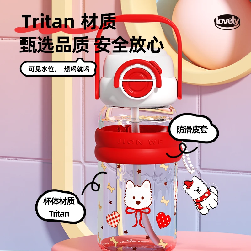 水杯女生高颜值学生便携塑料杯2025新款tritan可爱带吸管儿童杯子