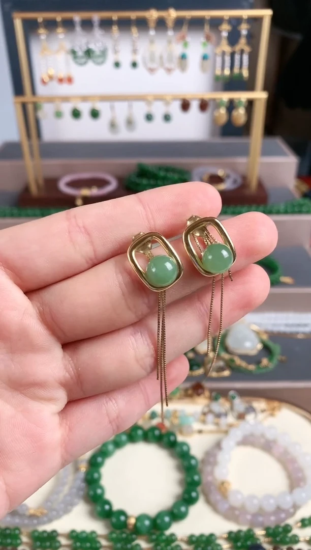 银S925镶嵌和田玉耳饰1