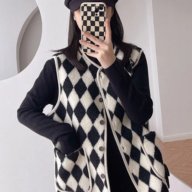 哥弟阿玛施正2025春秋季新款棋盘格休闲无袖马甲外套女洋气背心春