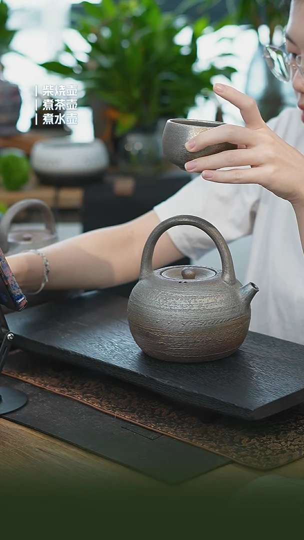 铁胎柴烧800cc 一壶一龙窑禅定杯（可备注有字无字）