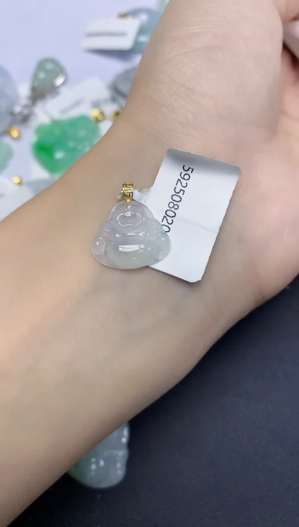 颈饰18K金镶嵌翡翠天然缅甸翡翠A货百元以上9元证书费自理