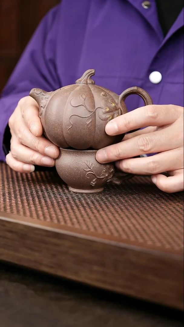 茶壶紫砂岩中泥大南瓜+报春杯